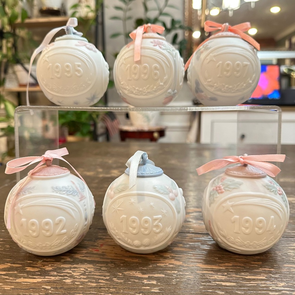 Lladro Porcelain Ball Annual Christmas Ornament 1992 through 1997 Vintage Lot